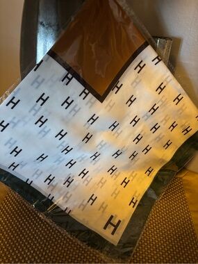 Monogram H Pattern Silk Scarf - White, Black, Olive